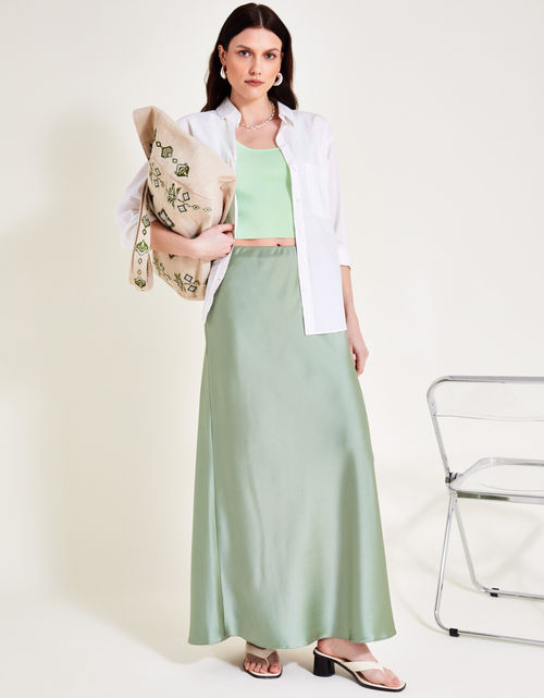 Sofia Satin Maxi Skirt Green