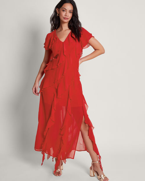 Renata Ruffle Midi Dress Red