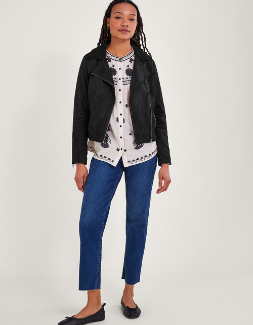 Suedette Biker Jacket Black