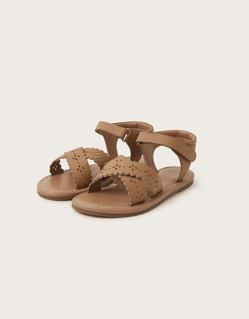 Leather Cutwork Sandals Tan