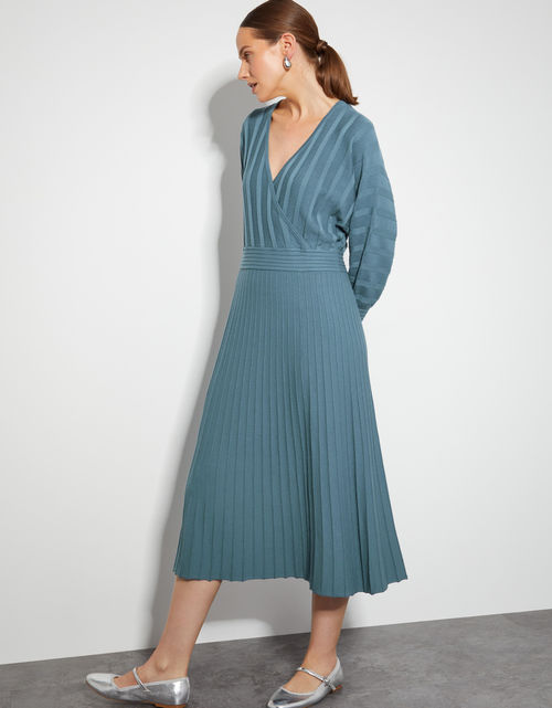 Wynn Knit Wrap Midi Dress Blue