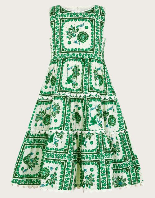Tile Print Tiered Dress Green