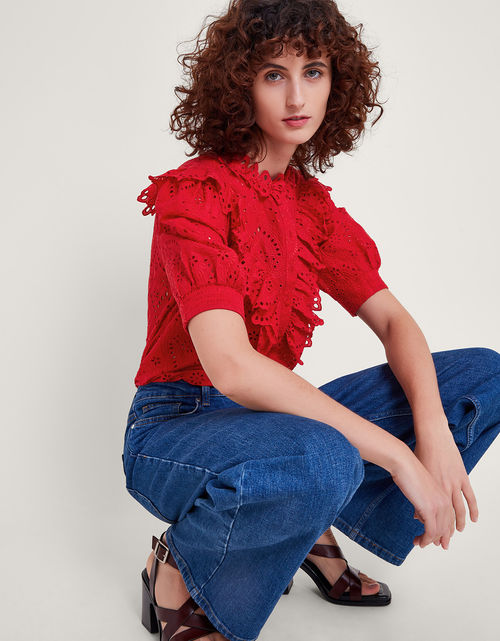 Mari Broderie Blouse Red