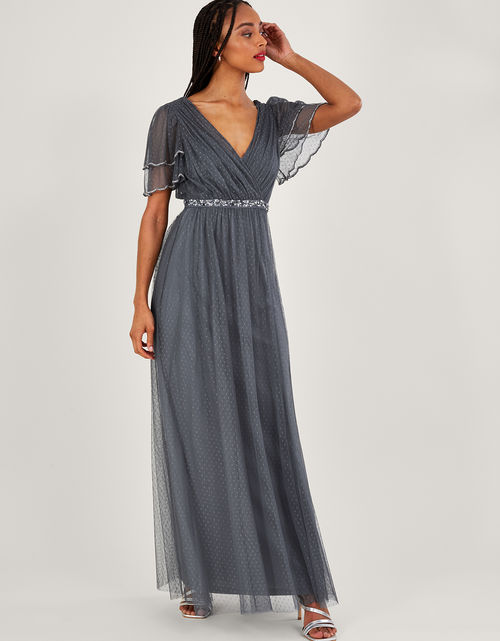 Isla Spot Mesh Maxi Dress Blue