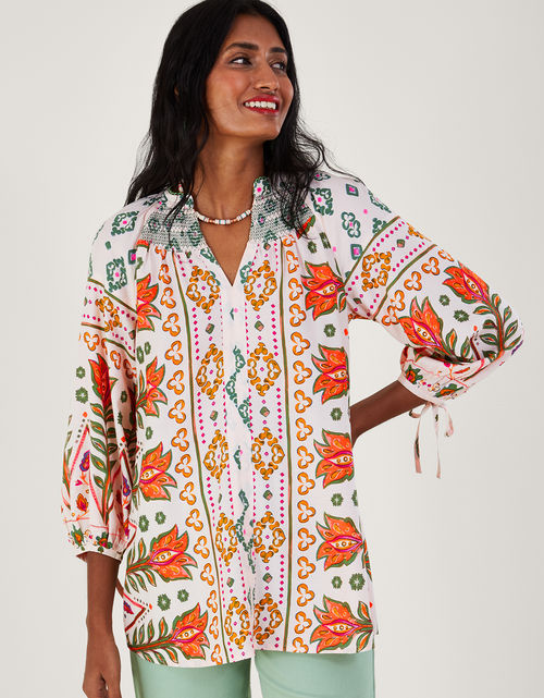 Print Shirred Blouse in...