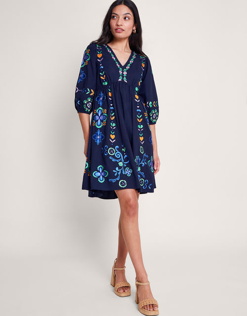 Eden Embroidered Dress Blue