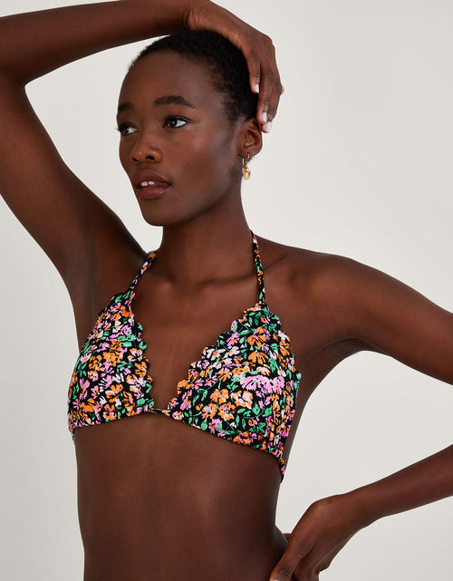 Ditsy Print Bikini Top Black