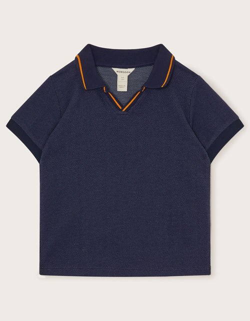 Contrast Trim Polo Top Blue