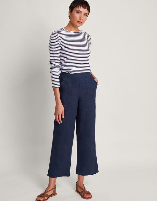 Parker Linen Crop Trousers Blue