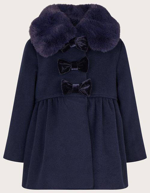 Baby Bow Faux Fur Collar Coat Blue