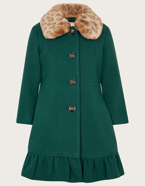 Ruffle Hem Fur Collar Coat...