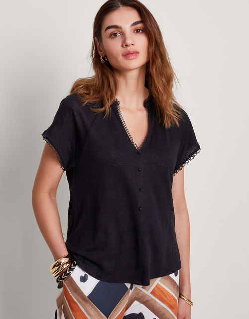 Viora Linen T-Shirt Black