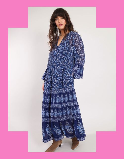 Nula Print Tier Dress Blue