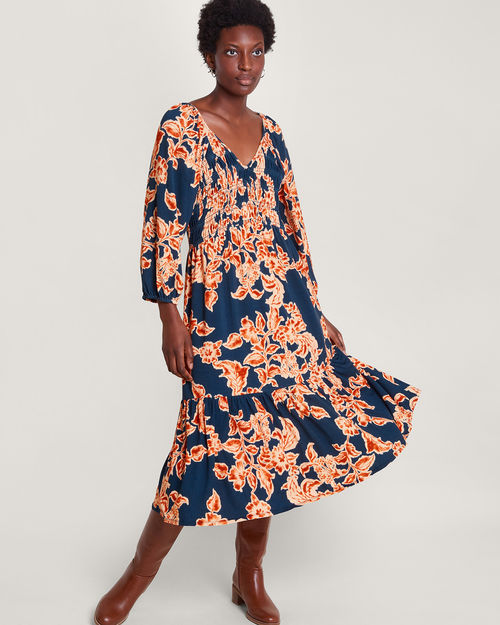 Fora Floral Midi Dress Blue