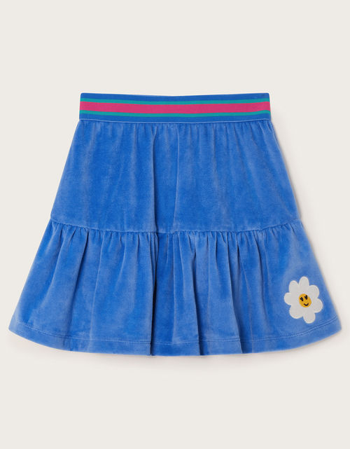 Velour Tiered Skirt Blue