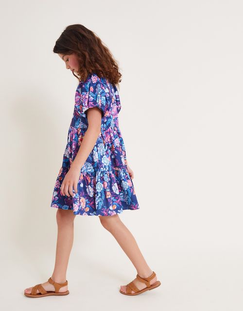 Floral Tiered Dress Blue