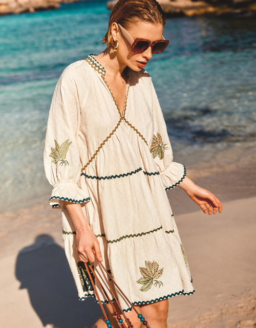 Lila Leaf Embroidered Dress...