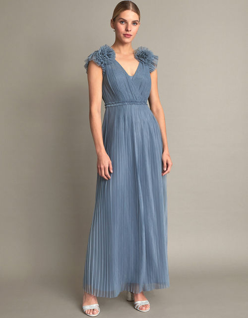 Wendy Pleated Maxi Dress Blue