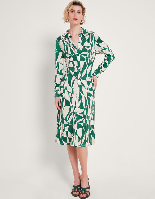 Print Shirt Dress Green