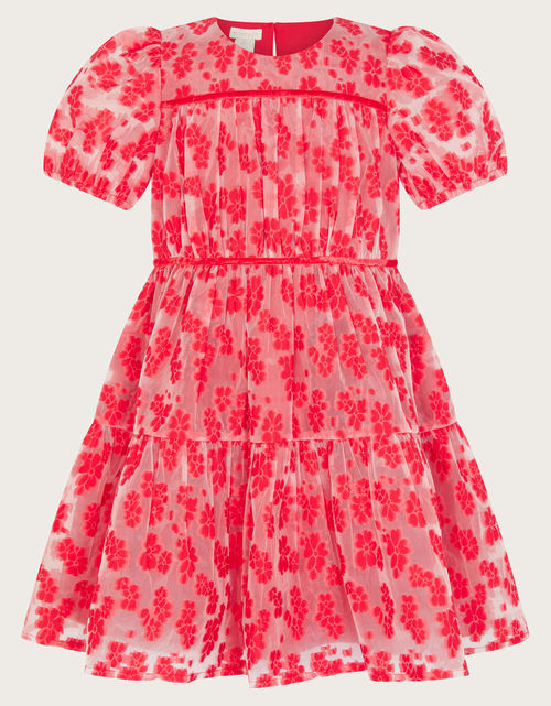 Floral Texture Dress Red