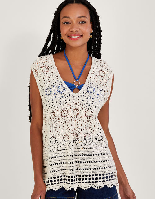 Crochet V-Neck Loose Tank Top...