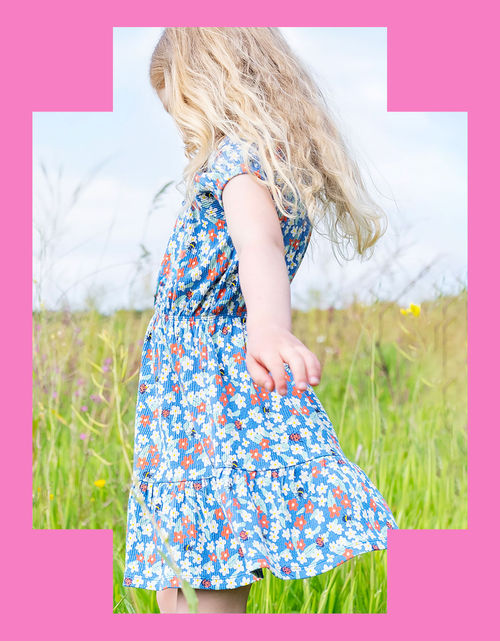 Frugi Floral Tiered Dress Blue