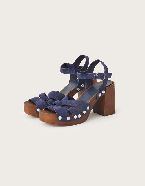 Suede Heeled Clogs Blue