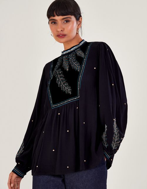 Casey Embroidered Blouse Black