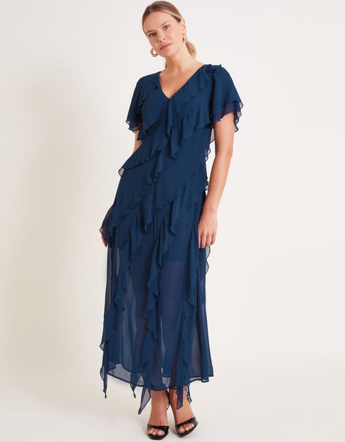 Renata Ruffle Maxi Dress Blue