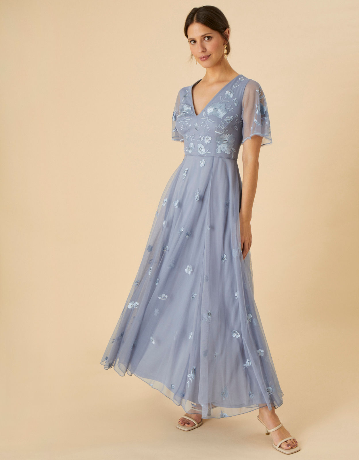 Embroidered recycled polyester tulle dress shop