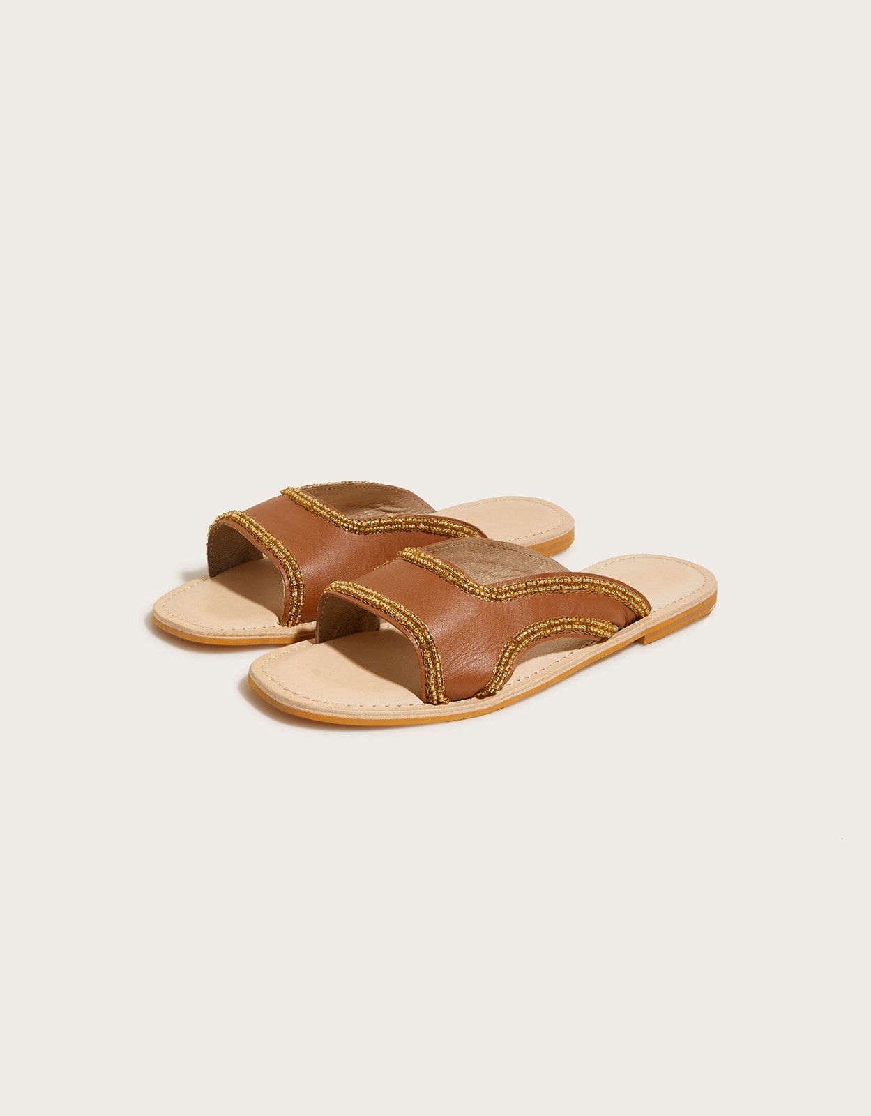 Leather Embellished Slide Sandals Tan Compare Brent Cross