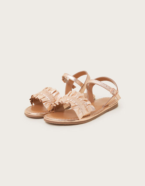 Frill Leather Sandals Gold