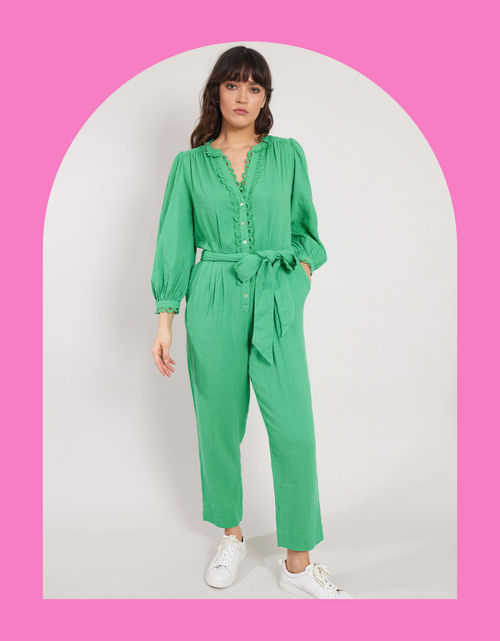 East Lace Trim Jumpsuit Green