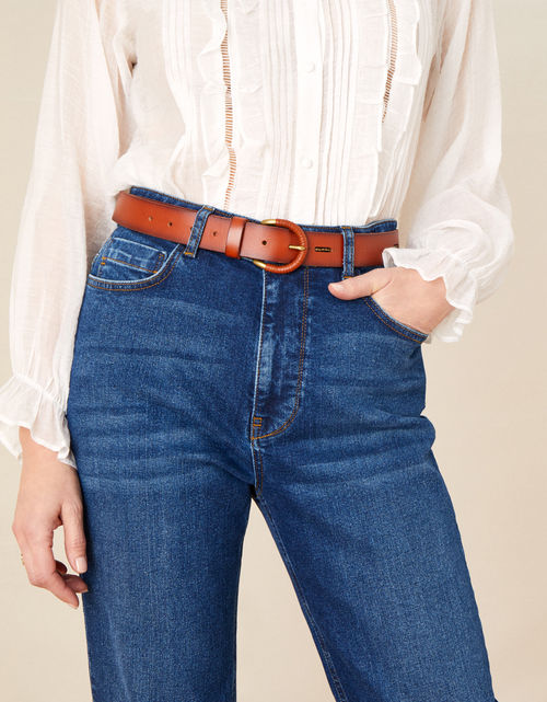 Leather Summer Buckle Belt Tan