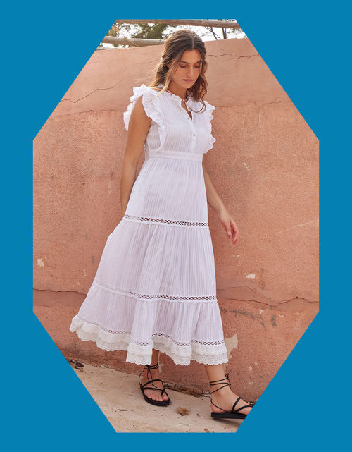 East Tiered Beach Dress White