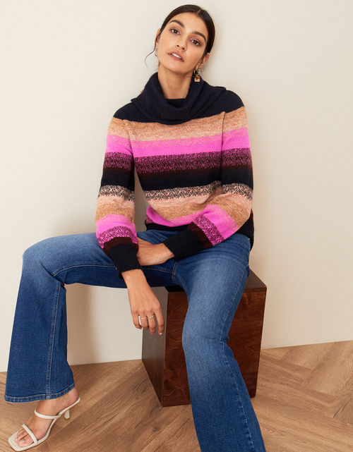 Stripe Cowl Neck Jumper Purple