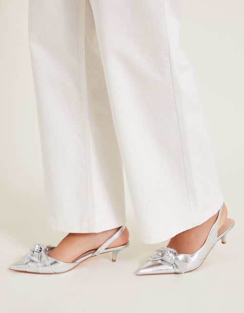 Bronte Bow Kitten Heels Silver