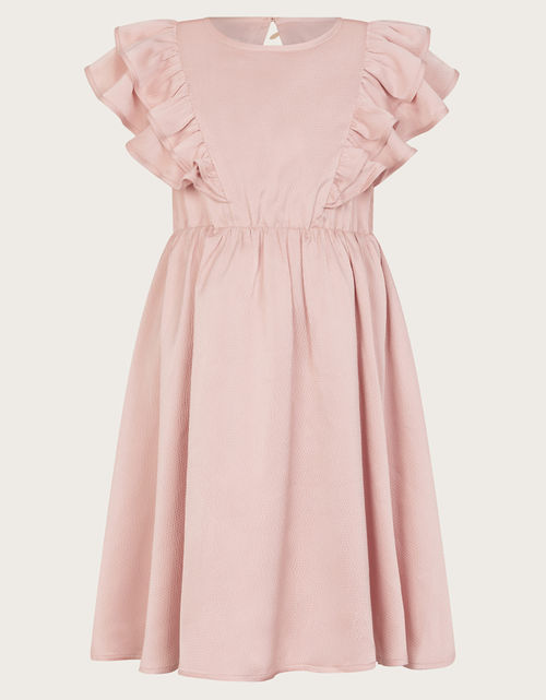 Satin Ruffle Sleeve Dress Pink