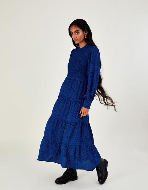 Sally Spot Shirred Midi Dress...