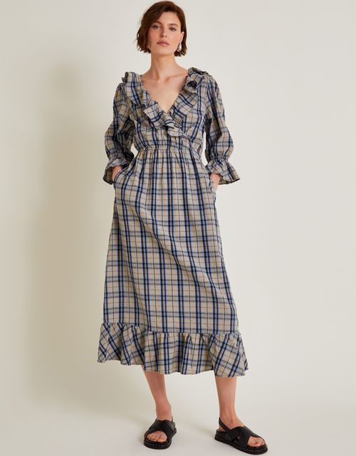 Daisy Check V-Neck Midi Dress...