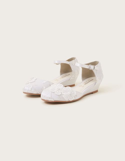 Essie Lace Flower Wedges Ivory