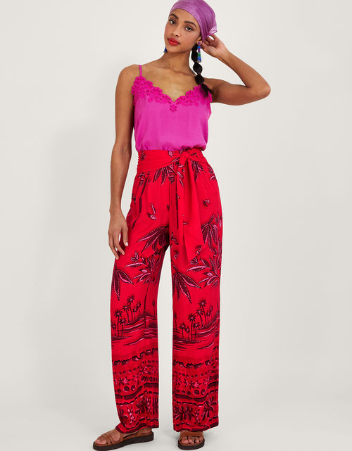 Pedra Palm Print Trousers Red