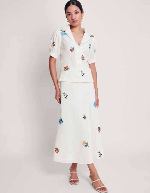 Piera Embroidered Midi Skirt...