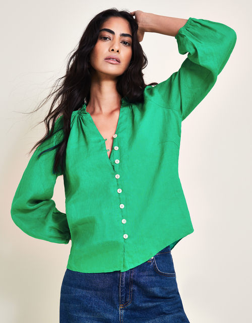 Reine Frill Linen Blouse Green