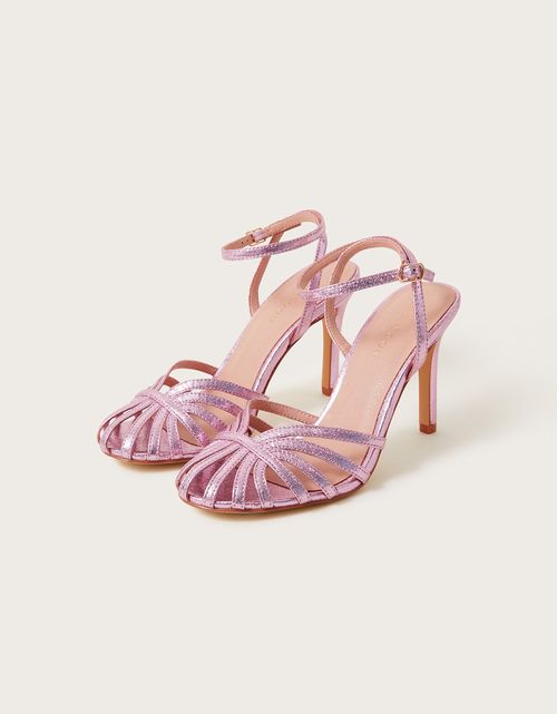 Caged Metallic Heels Pink