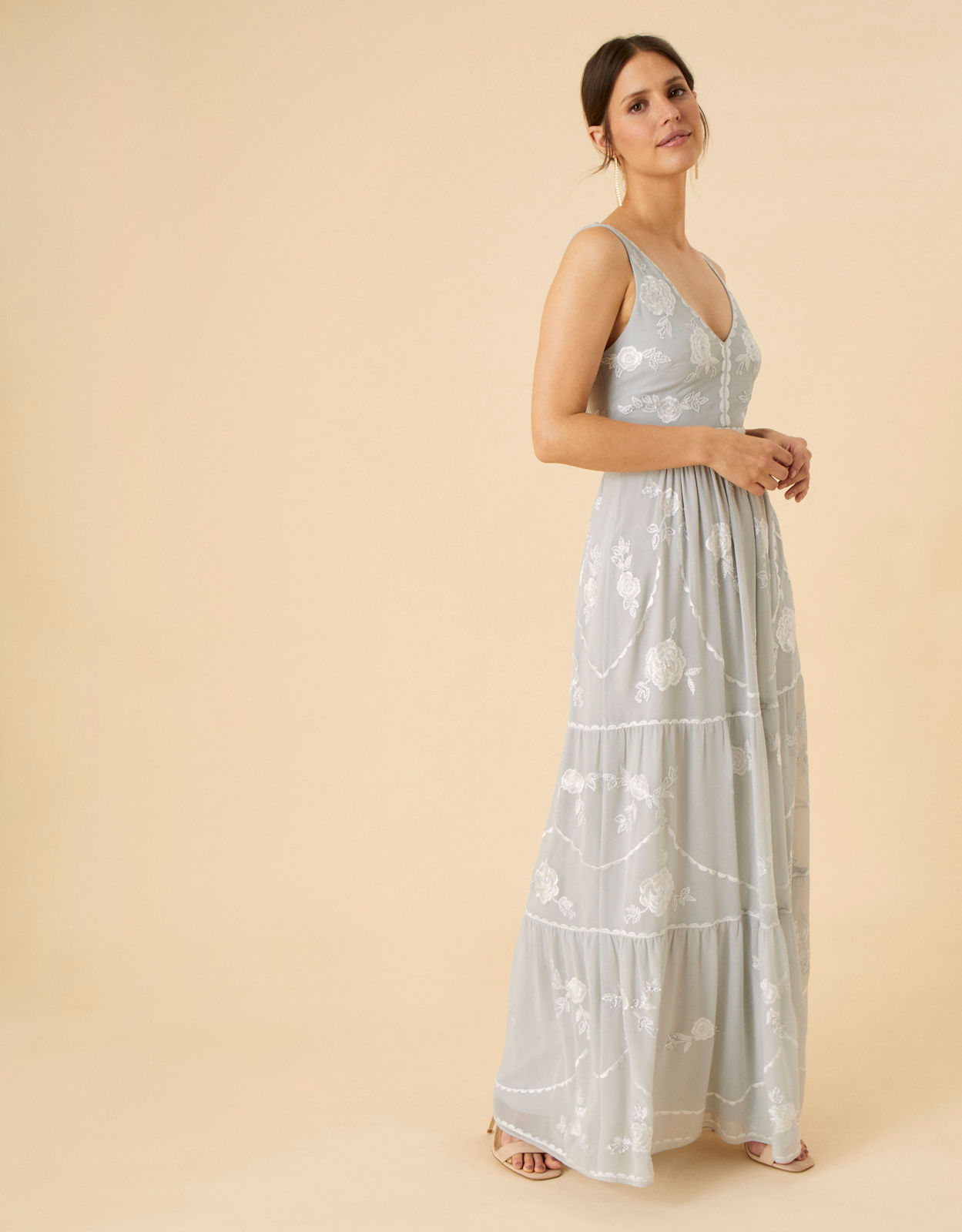 Alexis Embellished Maxi Dress Silver 
