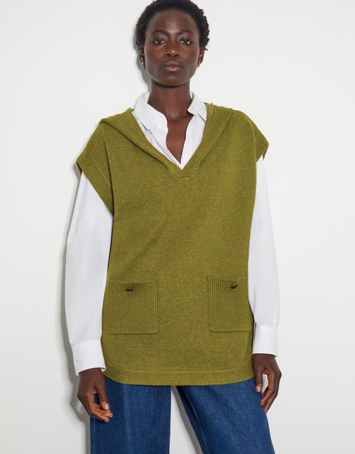 Hooded V-Neck Sweater Vest Green