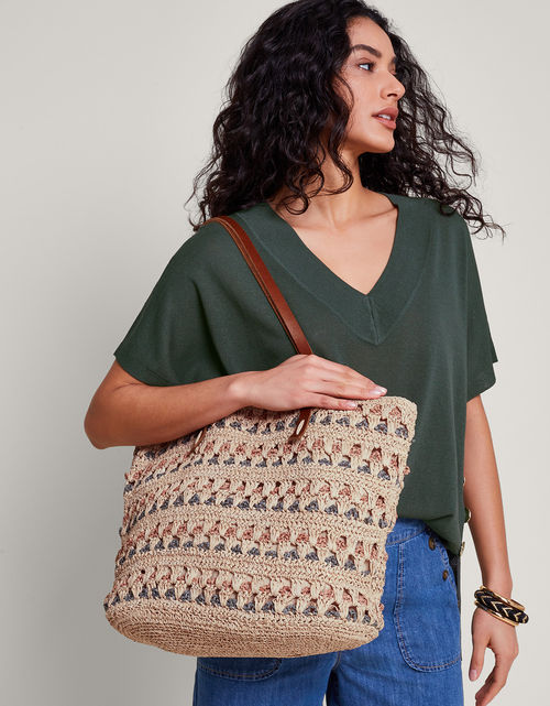 Tonal Raffia Shopper Bag