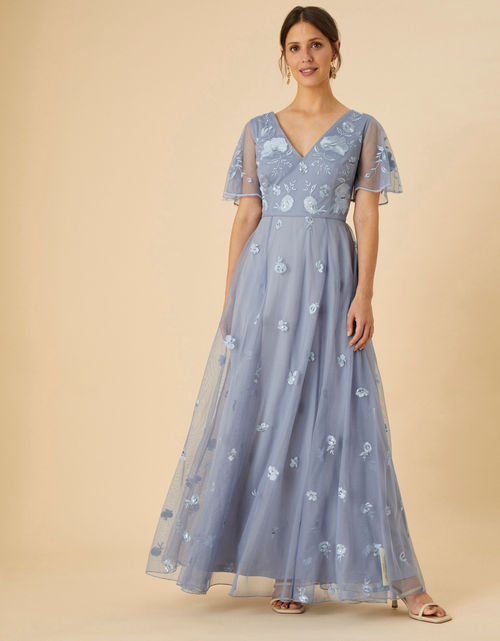 Tilly Tiered Maxi Dress in Recycled Polyester Blue