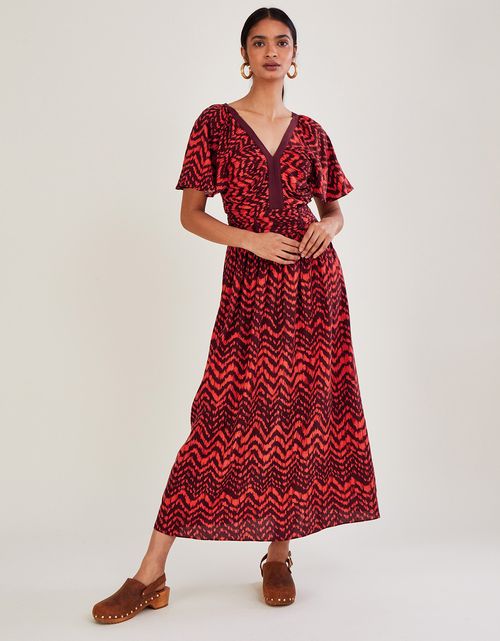 V-Neck Zig-Zag Animal Print Dress Red